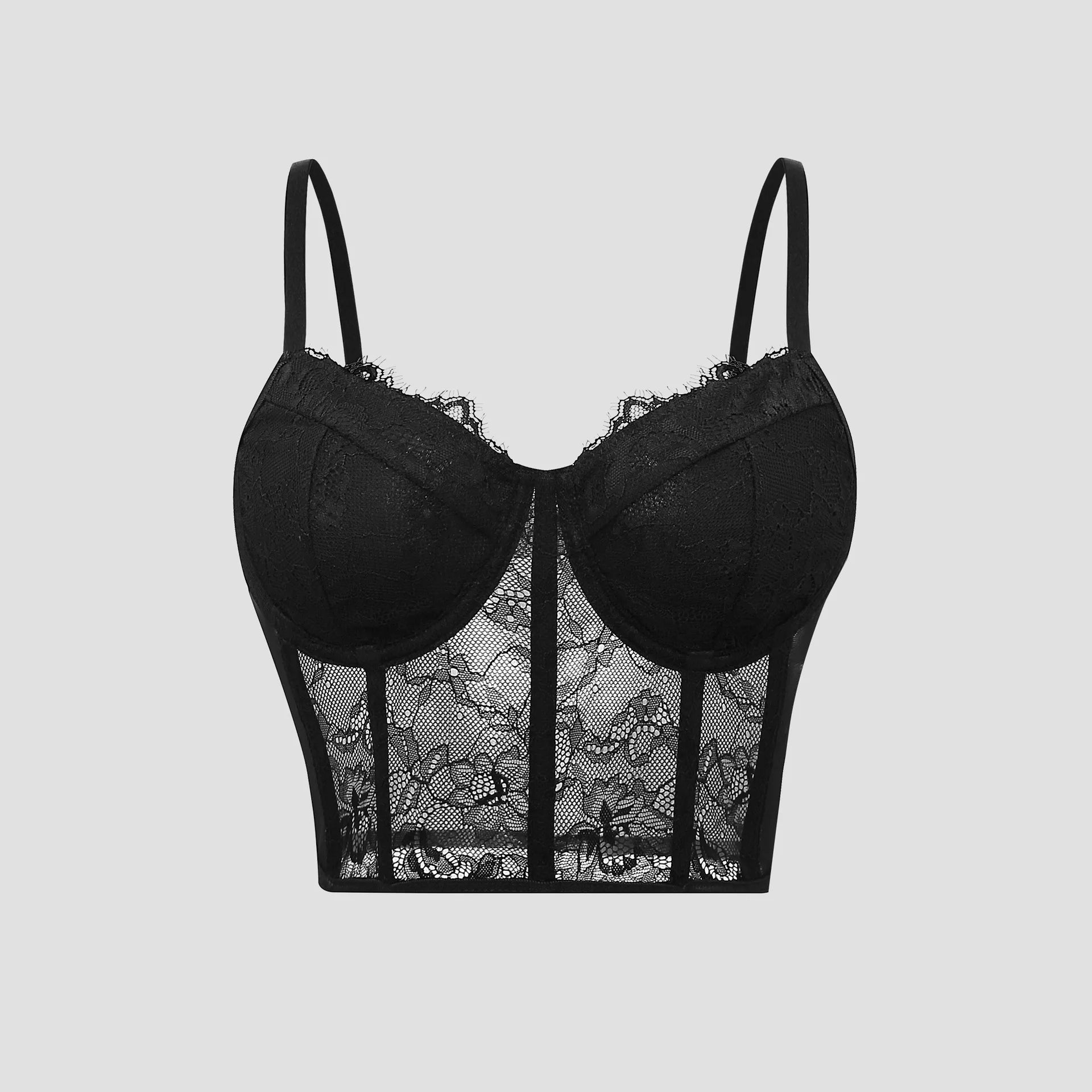 Sexy Schwarzes Mesh-Korsett Top – Halbtransparentes Push-Up Bustier für Damen | Club & Party Crop Top